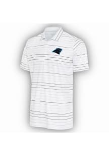 Antigua Carolina Panthers Mens White Ryder Black Stripe Short Sleeve Polo