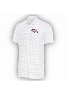Antigua Denver Broncos Mens White Ryder Grey Stripe Short Sleeve Polo