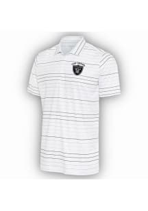 Antigua Las Vegas Raiders Mens White Text Ryder Black Stripe Short Sleeve Polo
