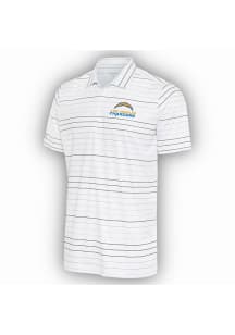 Antigua Los Angeles Chargers Mens White Text Ryder Black Stripe Short Sleeve Polo