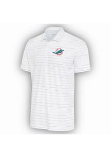 Antigua Miami Dolphins Mens White Ryder Grey Stripe Short Sleeve Polo