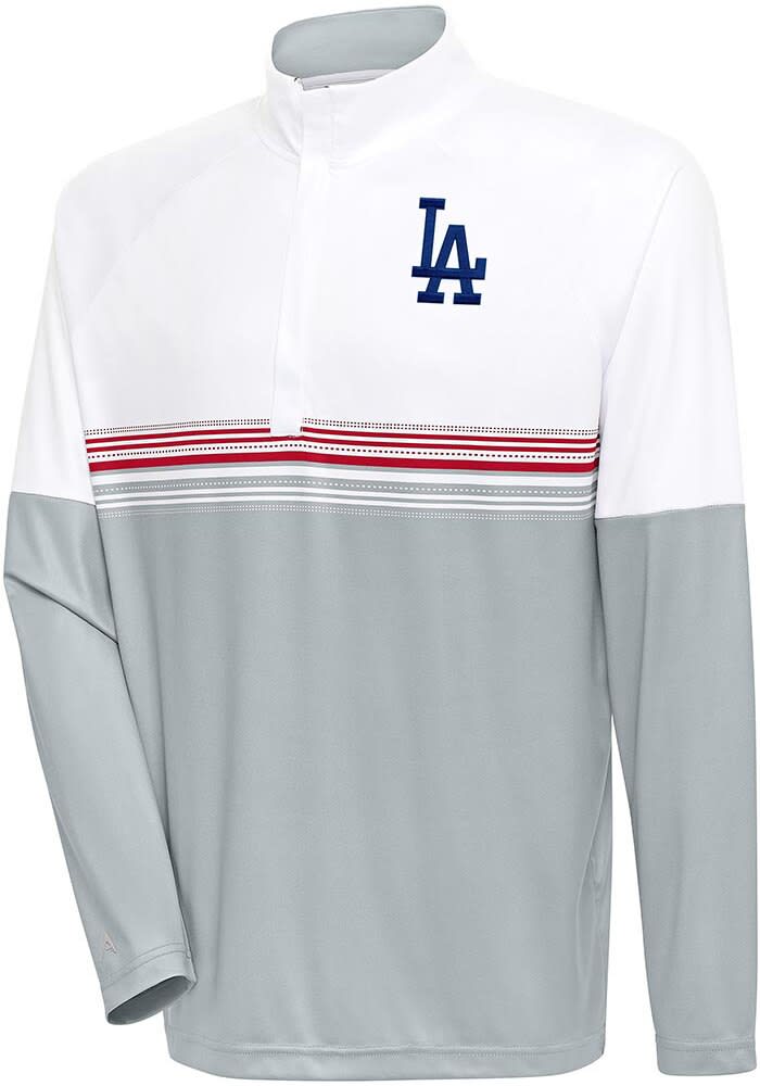 Antigua Los Angeles Dodgers Mens WHITE/DARK RED Bender QZ Pullover