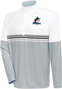 Antigua Miami Marlins Mens White Bender QZ Long Sleeve 1/4 Zip Pullover