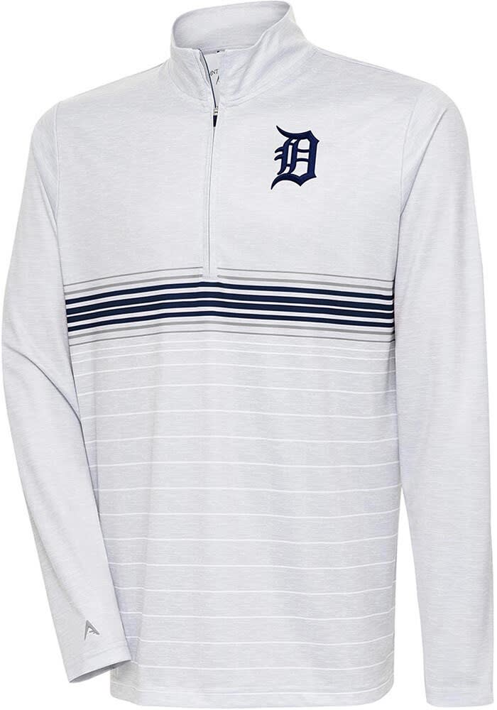 Antigua Detroit Tigers Grey Bullseye QZ Long Sleeve 1/4 Zip Pullover, Grey, 100% POLYESTER, Size XL, Rally House