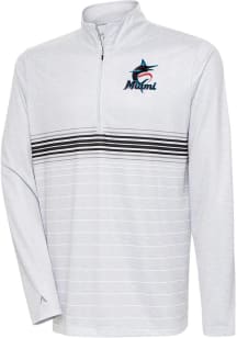 Antigua Miami Marlins Mens Grey Bullseye QZ Long Sleeve 1/4 Zip Pullover