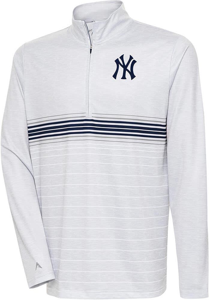 Antigua New York Yankees Mens GREY/NAVY Bullseye QZ Pullover