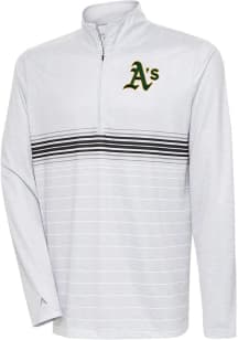 Antigua Oakland Athletics Mens Grey Bullseye QZ Long Sleeve 1/4 Zip Pullover