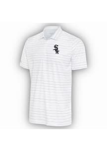 Antigua Chicago White Sox Mens White Ryder Grey Stripe Short Sleeve Polo