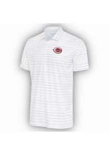 Antigua Cincinnati Reds Mens White Ryder Grey Stripe Short Sleeve Polo