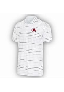 Antigua Cincinnati Reds Mens White Ryder Black Stripe Short Sleeve Polo
