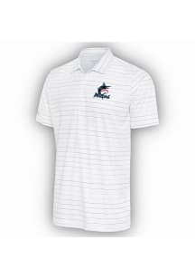 Antigua Miami Marlins Mens White Ryder Grey Stripe Short Sleeve Polo