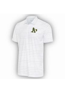 Antigua Oakland Athletics Mens White Ryder Grey Stripe Short Sleeve Polo