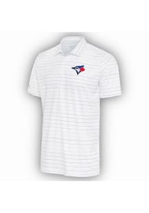 Antigua Toronto Blue Jays Mens White Ryder Grey Stripe Short Sleeve Polo