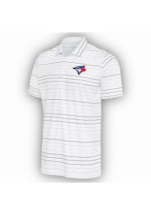 Antigua Toronto Blue Jays Mens White Ryder Black Stripe Short Sleeve Polo