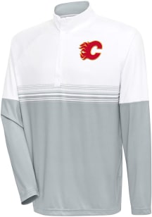 Antigua Calgary Flames Mens White Bender Long Sleeve 1/4 Zip Pullover