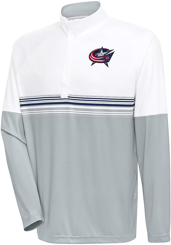 Antigua Columbus Blue Jackets Mens White Bender Long Sleeve Qtr Zip Pullover