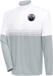 Antigua Edmonton Oilers Mens White Bender Long Sleeve 1/4 Zip Pullover