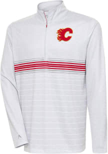 Antigua Calgary Flames Mens Grey Bullseye Long Sleeve 1/4 Zip Pullover