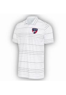 Antigua FC Dallas Mens White Ryder Black Stripe Short Sleeve Polo