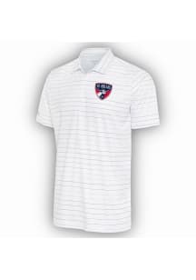Antigua FC Dallas Mens White Ryder Grey Stripe Short Sleeve Polo