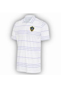 Antigua LA Galaxy Mens White Ryder Blue Stripe Short Sleeve Polo