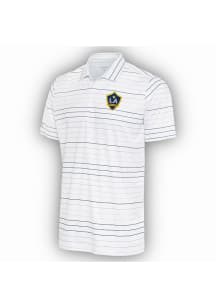 Antigua LA Galaxy Mens White Ryder Navy Stripe Short Sleeve Polo