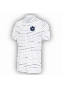 Antigua New York City FC Mens White Ryder Navy Stripe Short Sleeve Polo