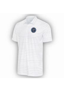 Antigua New York City FC Mens White Ryder Grey Stripe Short Sleeve Polo