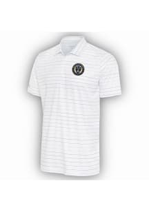 Antigua Philadelphia Union Mens White Ryder Grey Stripe Short Sleeve Polo