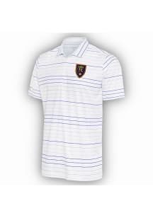 Antigua Real Salt Lake Mens White Ryder Blue Stripe Short Sleeve Polo