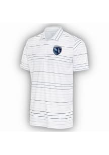 Antigua Sporting Kansas City Mens White Ryder Navy Stripe Short Sleeve Polo