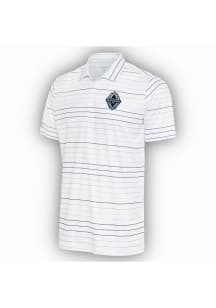Antigua Vancouver Whitecaps FC Mens White Ryder Navy Stripe Short Sleeve Polo