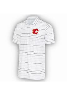 Antigua Calgary Flames Mens White Ryder Black Stripe Short Sleeve Polo