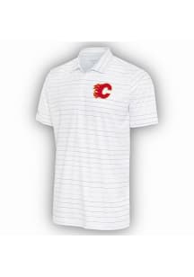 Antigua Calgary Flames Mens White Ryder Grey Stripe Short Sleeve Polo