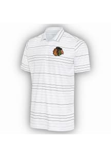 Antigua Chicago Blackhawks Mens White Ryder Black Stripe Short Sleeve Polo