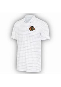 Antigua Chicago Blackhawks Mens White Ryder Grey Stripe Short Sleeve Polo