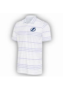 Antigua Tampa Bay Lightning Mens White Ryder Blue Stripe Short Sleeve Polo