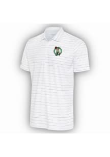 Antigua Boston Celtics Mens White Ryder Grey Stripe Short Sleeve Polo