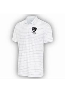 Antigua Brooklyn Nets Mens White Ryder Grey Stripe Short Sleeve Polo