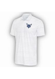 Antigua Charlotte Hornets Mens White Ryder Grey Stripe Short Sleeve Polo