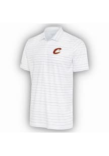 Antigua Cleveland Cavaliers Mens White Ryder Grey Stripe Short Sleeve Polo