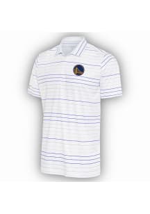 Antigua Golden State Warriors Mens White Ryder Blue Stripe Short Sleeve Polo