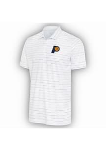 Antigua Indiana Pacers Mens White Ryder Grey Stripe Short Sleeve Polo