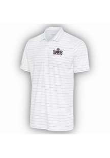 Antigua Los Angeles Clippers Mens White Ryder Grey Stripe Short Sleeve Polo
