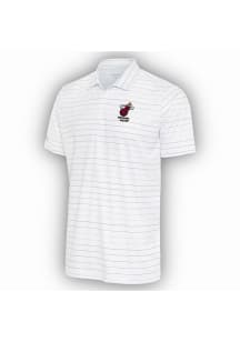 Antigua Miami Heat Mens White Ryder Grey Stripe Short Sleeve Polo