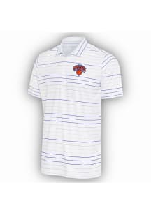 Antigua New York Knicks Mens White Ryder Blue Stripe Short Sleeve Polo