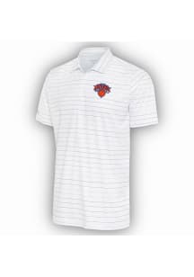 Antigua New York Knicks Mens White Ryder Grey Stripe Short Sleeve Polo