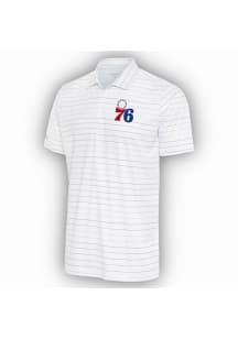 Antigua Philadelphia 76ers Mens White Ryder Grey Stripe Short Sleeve Polo