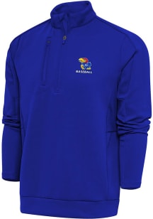 Antigua Kansas Jayhawks Mens Blue Baseball Generation Long Sleeve 1/4 Zip Pullover