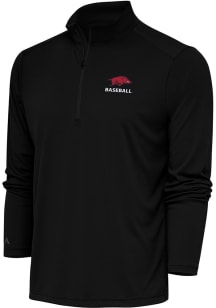 Antigua Arkansas Razorbacks Mens Black Baseball Tribute Long Sleeve 1/4 Zip Pullover